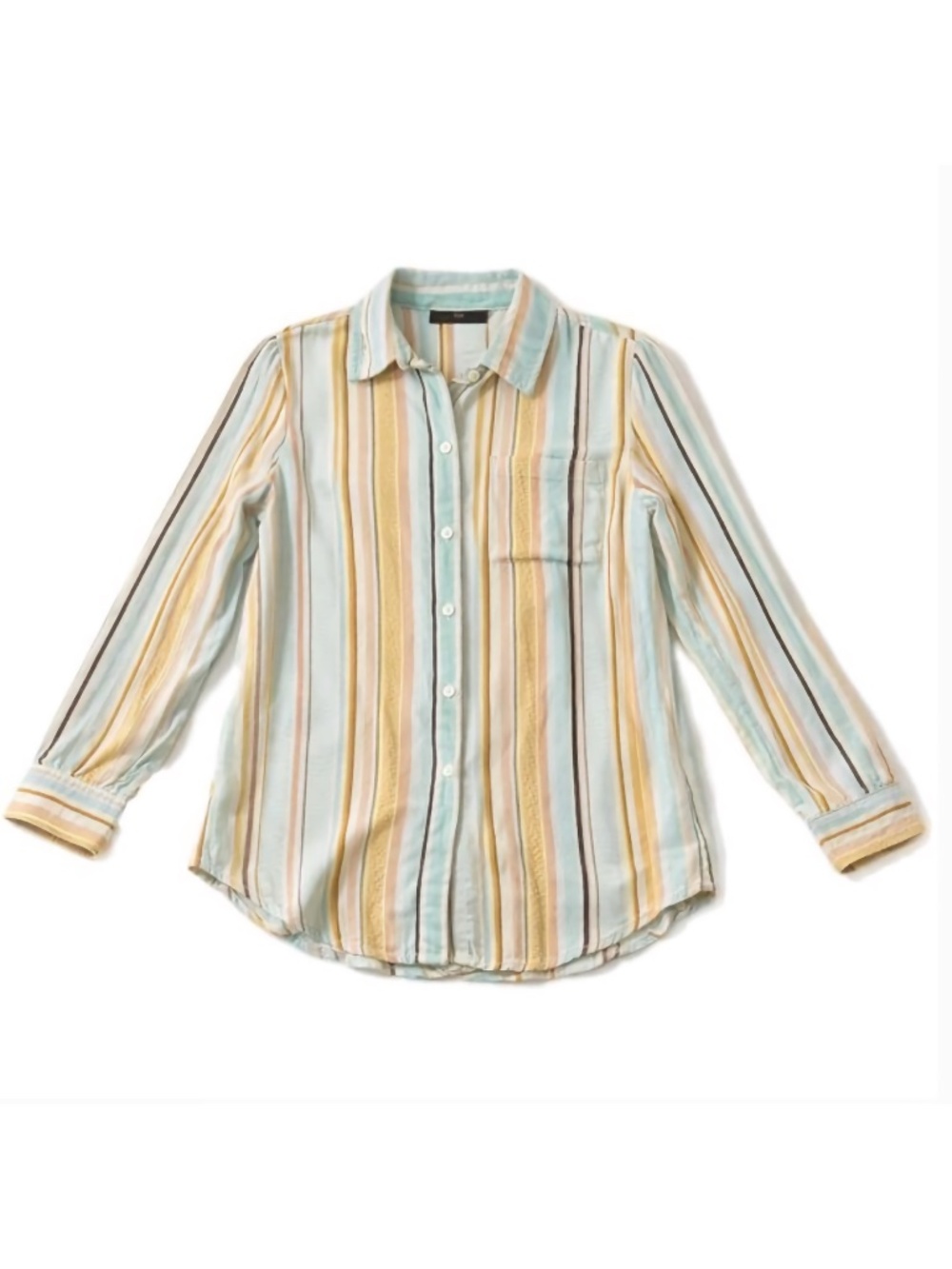 Rachel Zoe Striped Tunic Shirt Green Pink Button Front Long Sleeve Size M